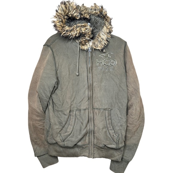 Hollister Jackets & Blazers - Y2K Hollister California Plaid Lined Jacket Men Med Sage Brown Faux Fur Twilight